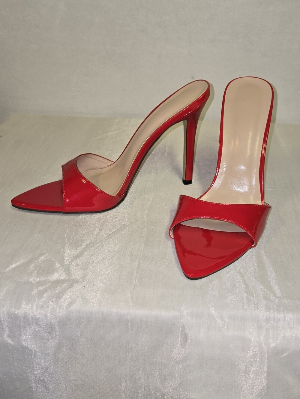 Red Patent Stiletto Slide Heels for Women - Picture 2 of 6
